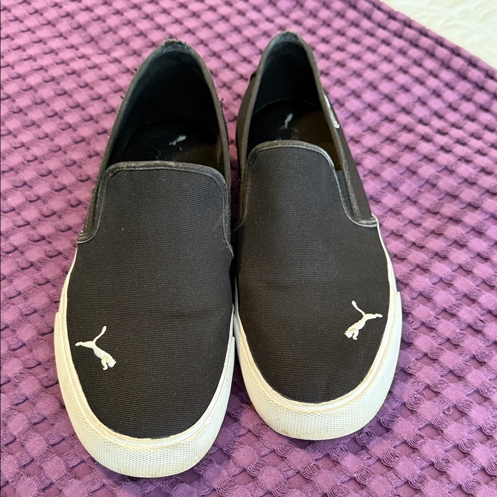 Puma Black Canvas Slip-Ons with White Soles